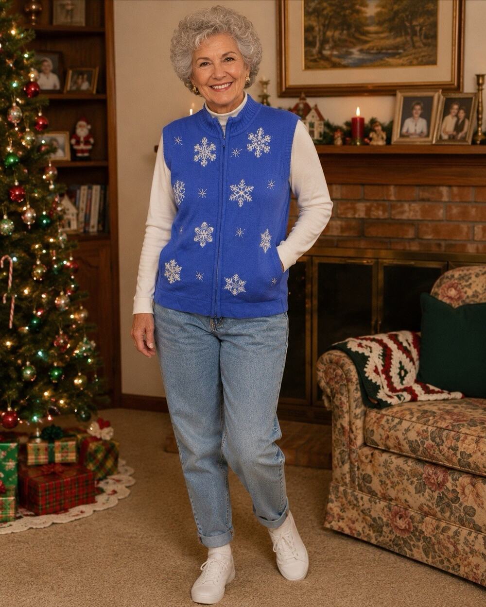 Quacker Factory Vintage Granny Core Winter Snowflake Sweater Vest Large